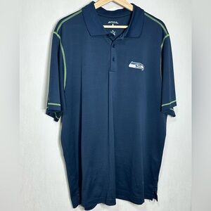 Antigua Seattle Seahawks Polo Shirt Mens XL Navy Blue Lime Green Contrast Stitch